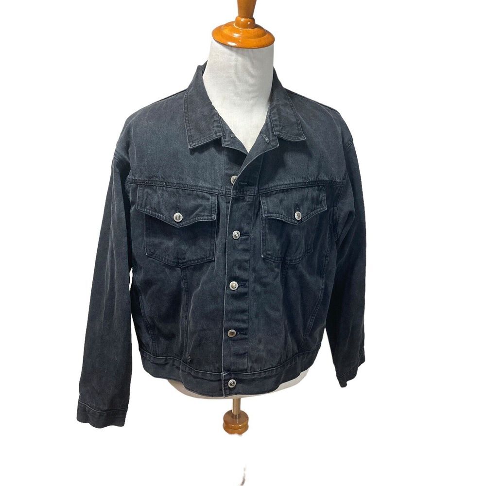 Vtg Saugatuck Denim Jacket Mens L Starmakers Dry Goods Black Embroidered KJ READ